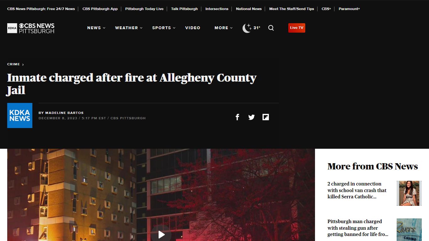 Inmate charged after fire at Allegheny County Jail